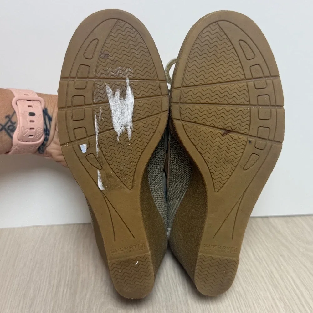 Wedge Boat Shoes Sperry Top-Sider Womens 6.5M Tan Leather Heels 9837550